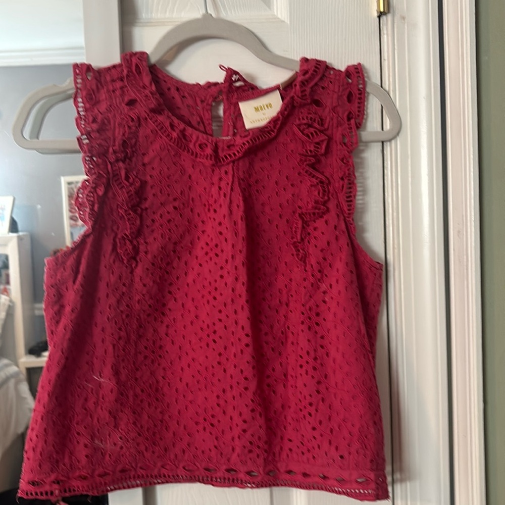 Maeve by Anthropology eyelet tank top size 0! Pink with detail